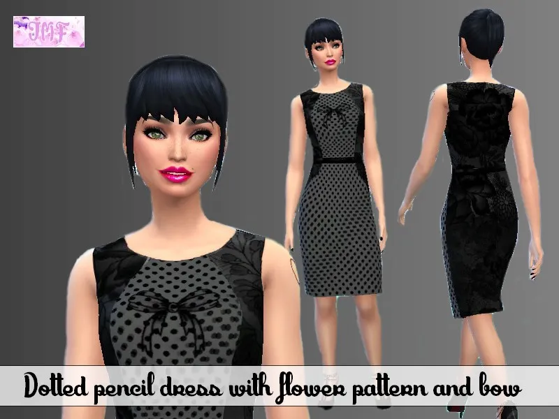 Dotted pencil dress with flower pattern