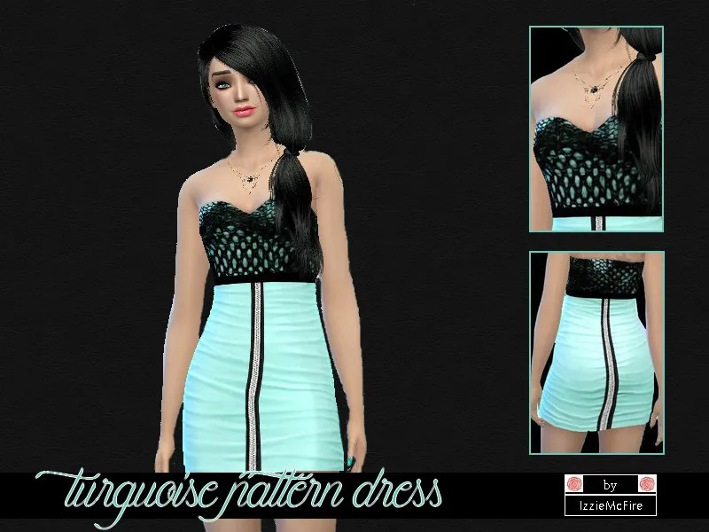 Turquoise pattern dress with zippers