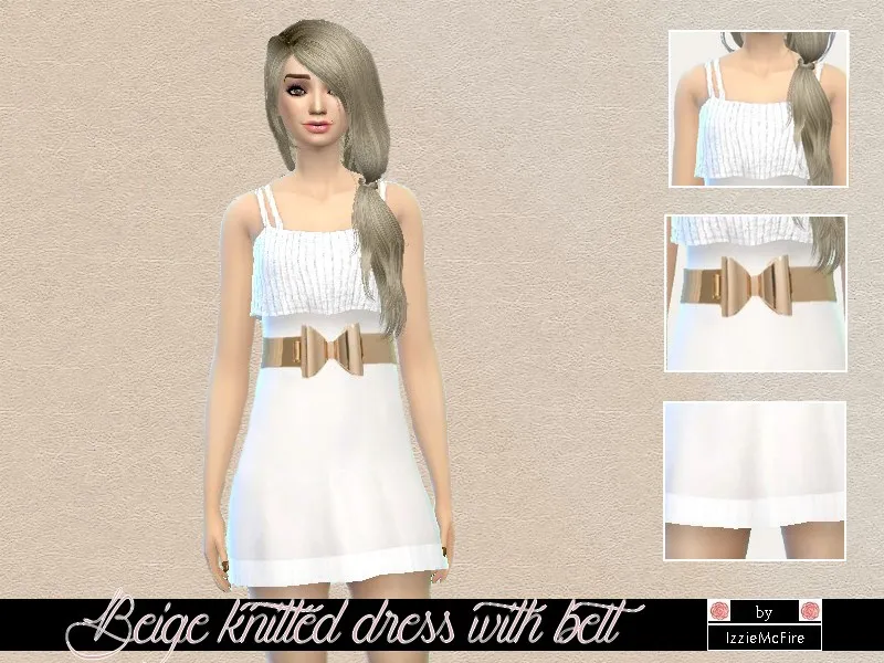 Beige knitted dress with belt