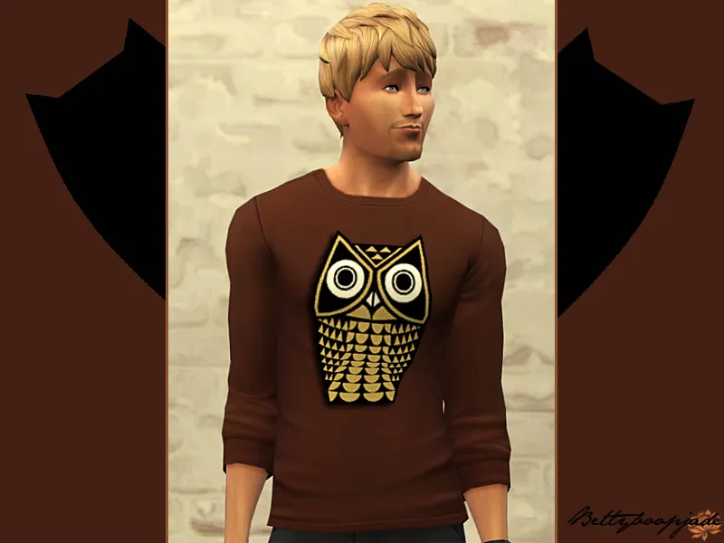 Modern Owl -  T-shirt sleeves rolled brown