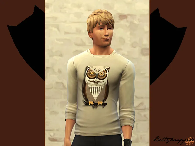 Modern Owl -  Beige T-shirt sleeves rolled