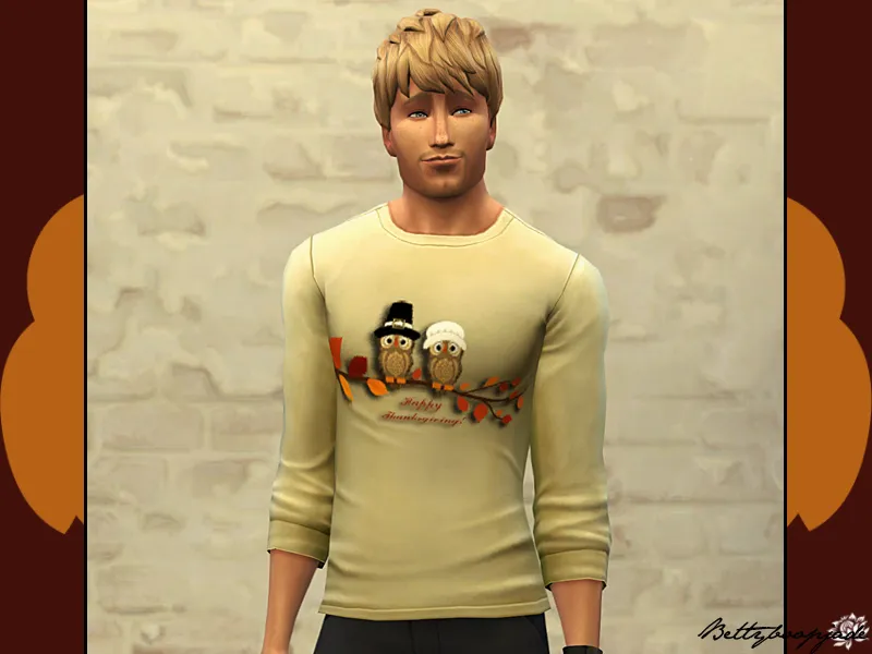 Thanksgiving Owl - T-shirt sleeves rolled beige