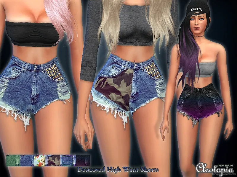 Set25- High Waist Destroyed Shorts