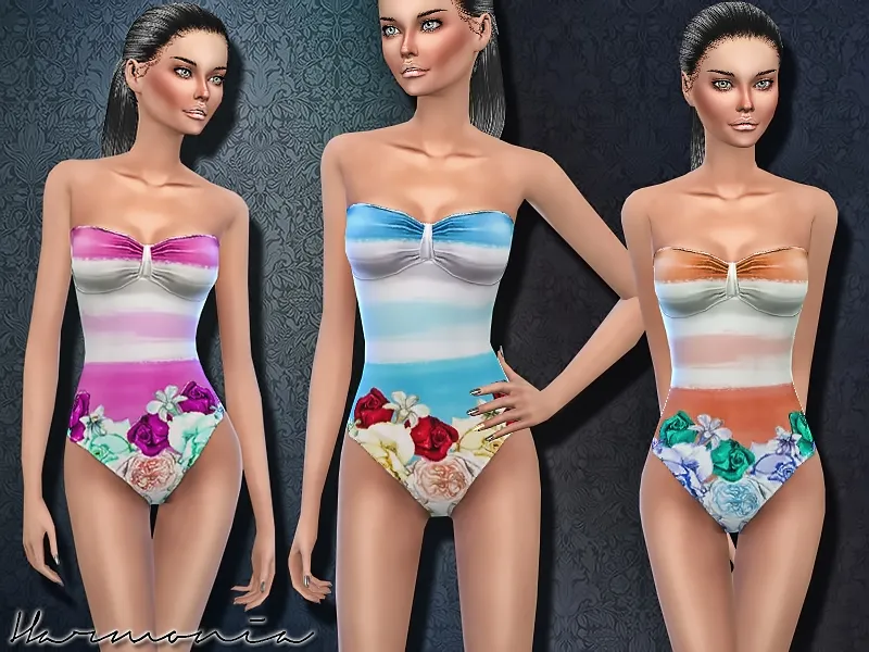 Multicoloured Stretch Printed Swimsuit