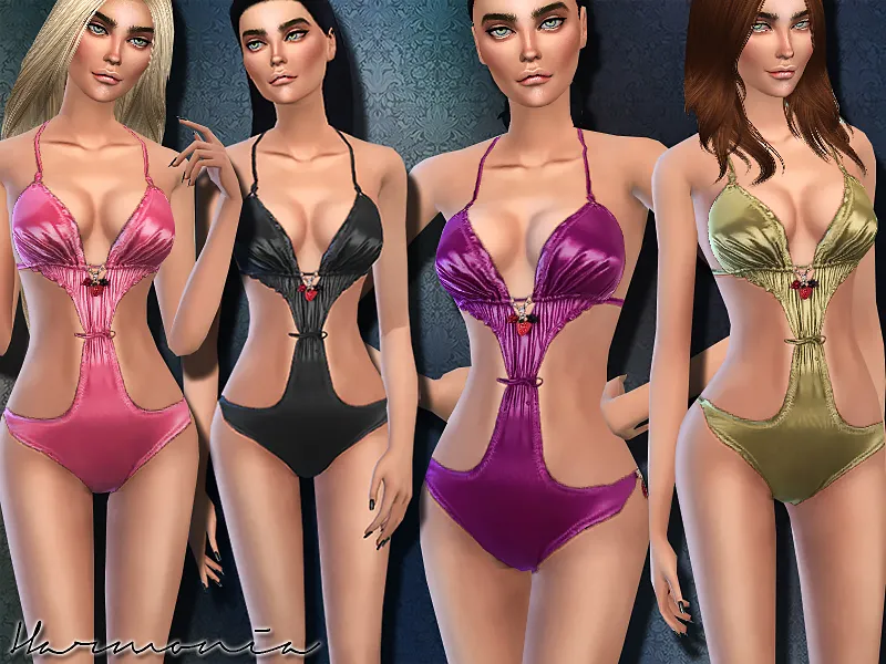 Wet-Look Style Berry Swimsuit