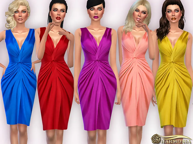 Plunging V-neckline Gathered Silk-Satin Dress