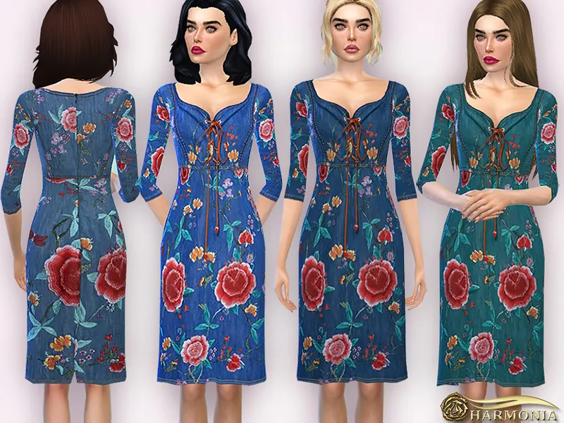 Western-Inspired Embroidery Denim Dress