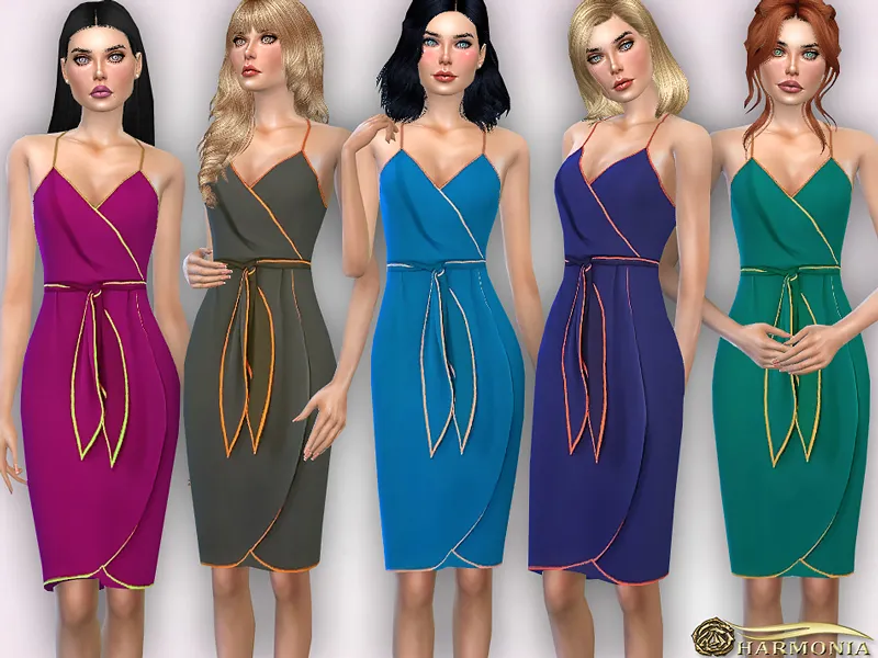 Colored Trims Wrap Dress