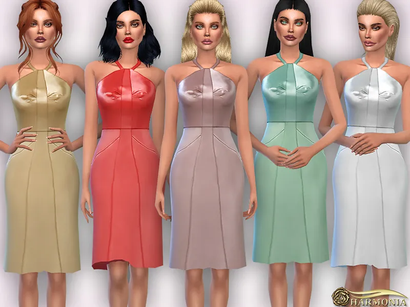 Halter-Neck Satin Midi Dress