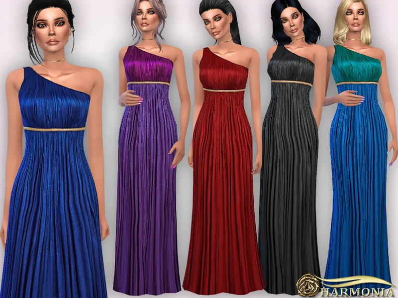 One Shoulder with Golden Belt Maxi Dress