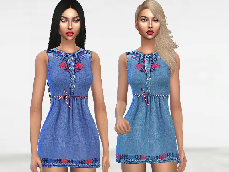 Embroidered Denim Dress