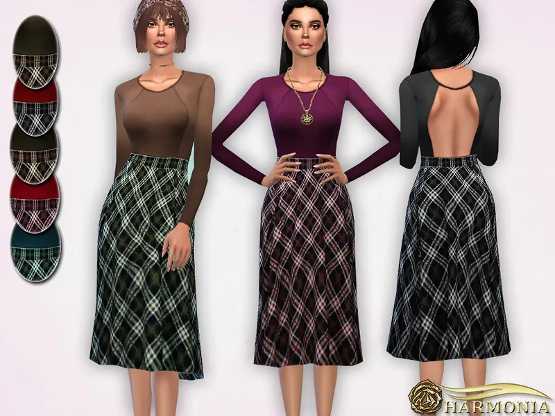 Round Neck Plaid Midi Skater Dress