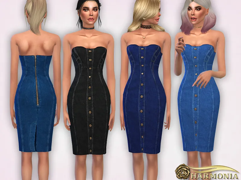 Strapless Denim Midi Dress
