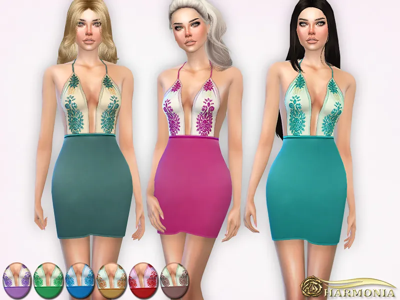 Halterneck Glitter Applique Satin Bodycon Dress