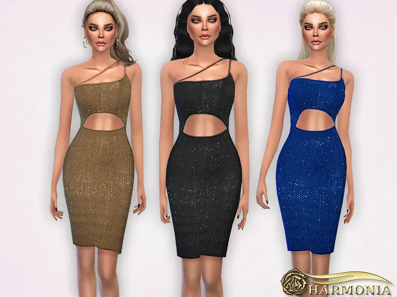 Asymmetric Cut-out Glitter Midi Dress