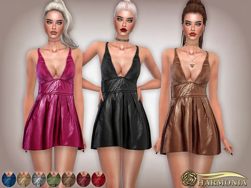 Fitted Waistband Leather Skater Dress