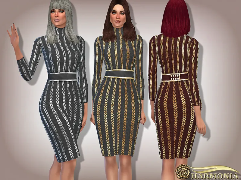 Metallic Patterned Turtleneck Dress