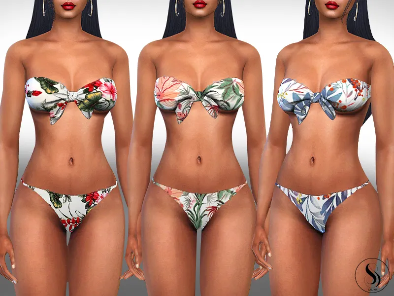 Female Strapless Floral Bikinies