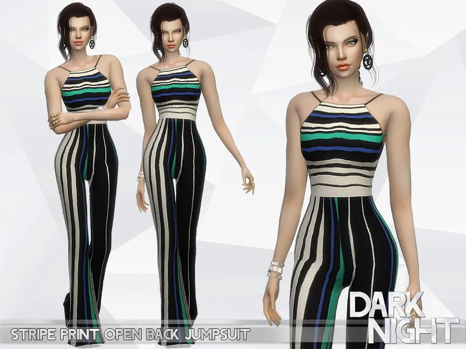 Stripe Print Open Back Jumpsuit