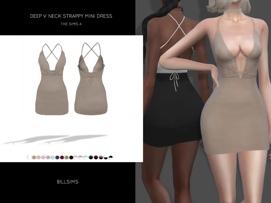 Deep V Neck Strappy Mini Dress