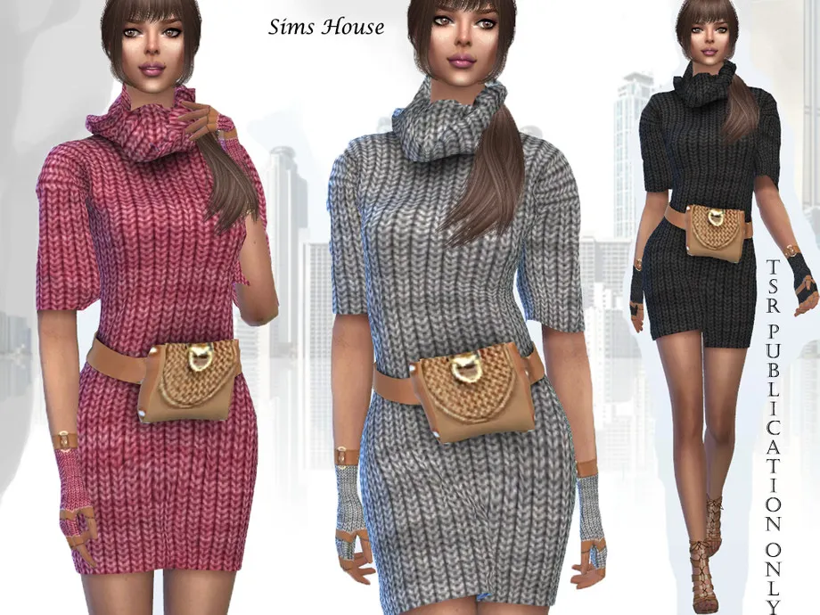 Knitted dress with a waist bag
