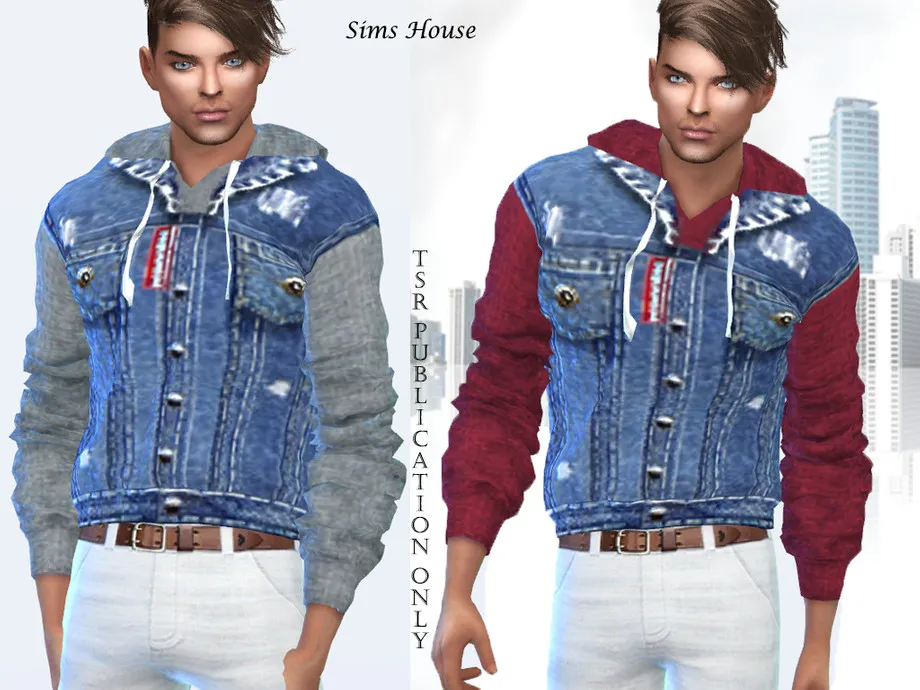 Men's sweater with a hood and a denim vest