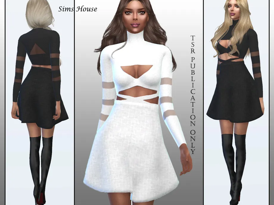 Short women's dress with transparent inserts on the sleeves