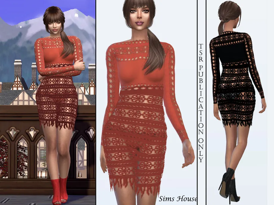Dress openwork knitted with a long sleeve