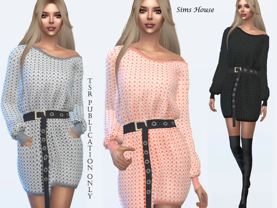 Knitted dress with a belt