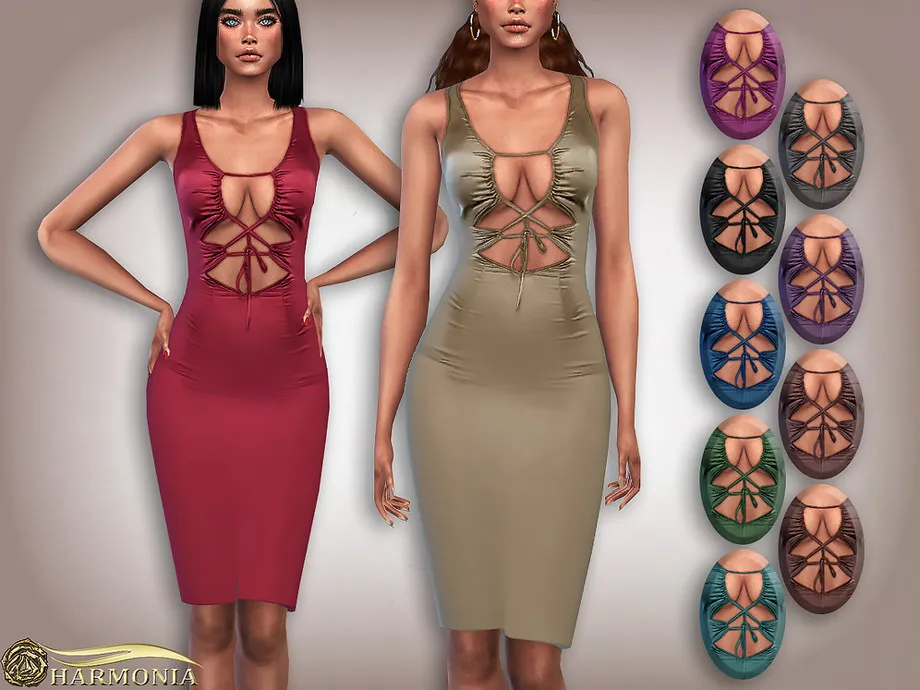 Satin Lace-Up Front Pencil Dress