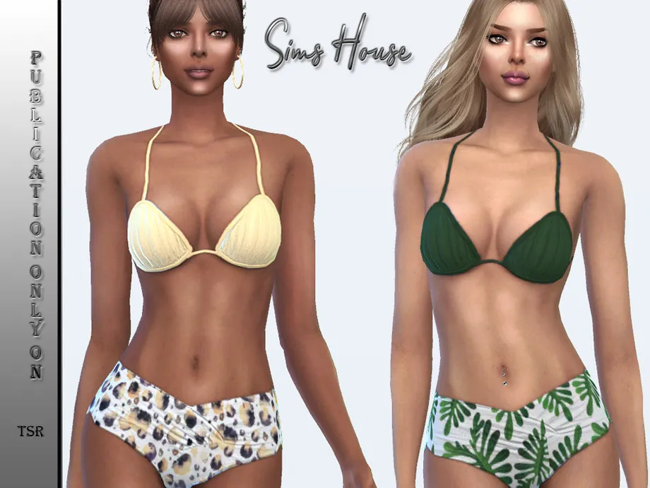 Swimsuit one-color top bottom with print (bottom)