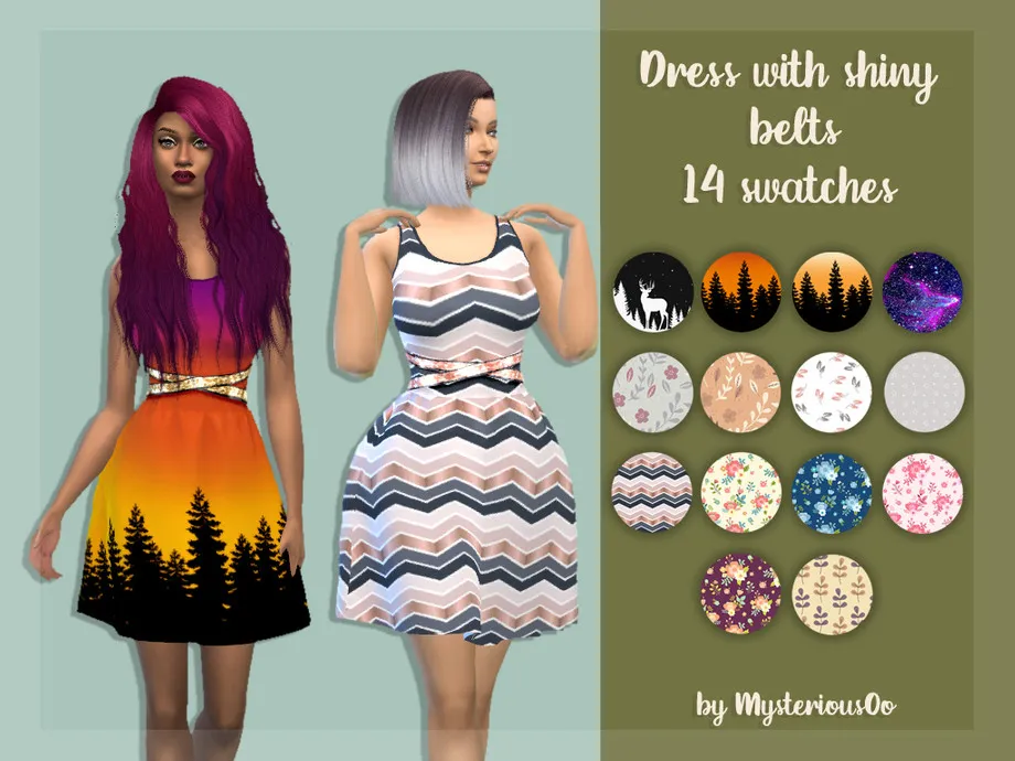 Dress with shiny belts