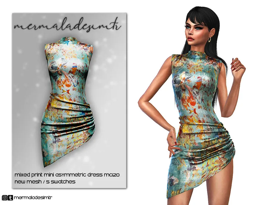 Mixed Print Mini Asymmetric Dress MC120