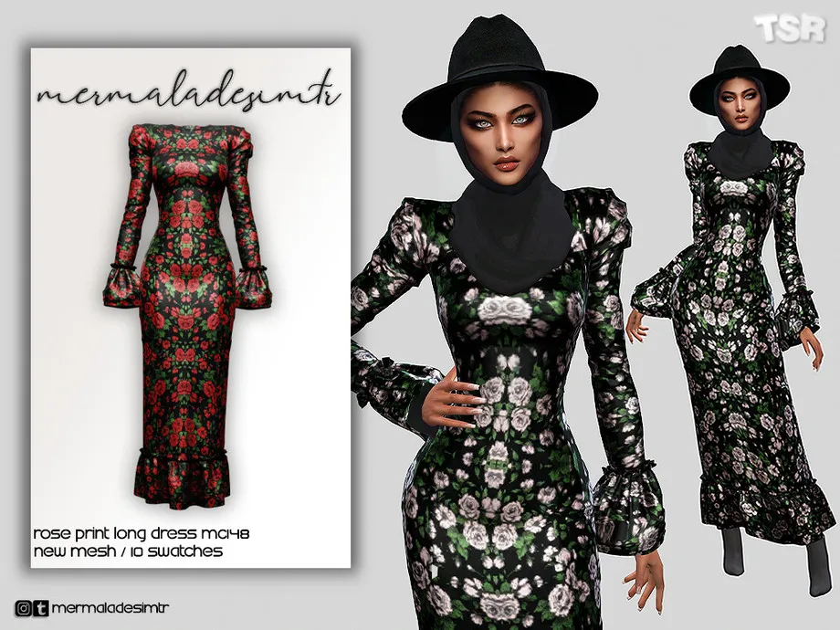 Rose Print Long Dress MC148