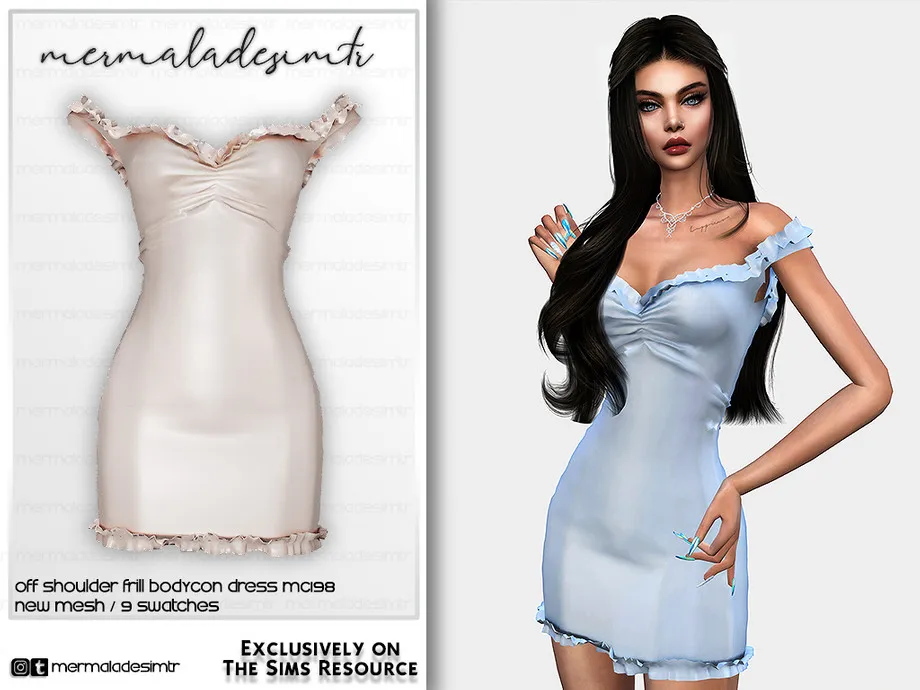 Off Shoulder Frill Hem Bodycon Dress MC198