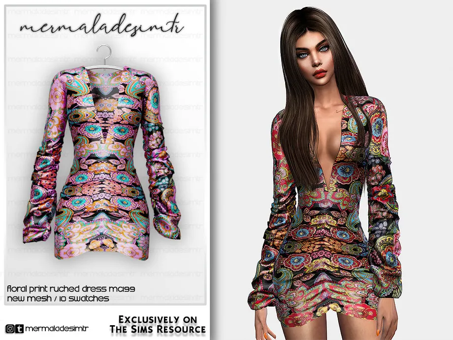 Floral Print Ruched Dress  MC199