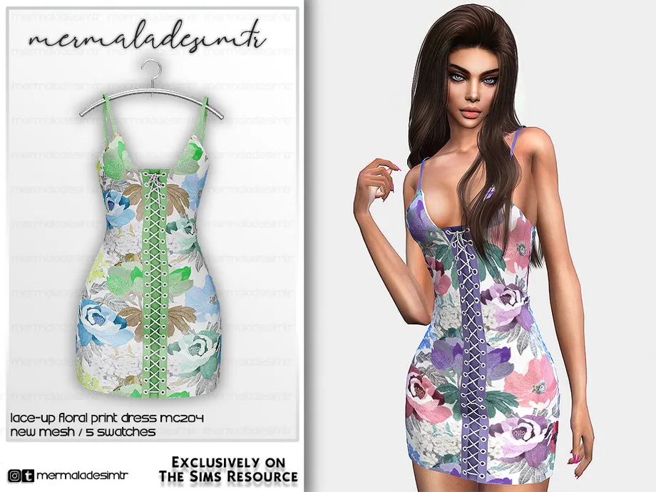 Lace-up Floral Print Dress MC204