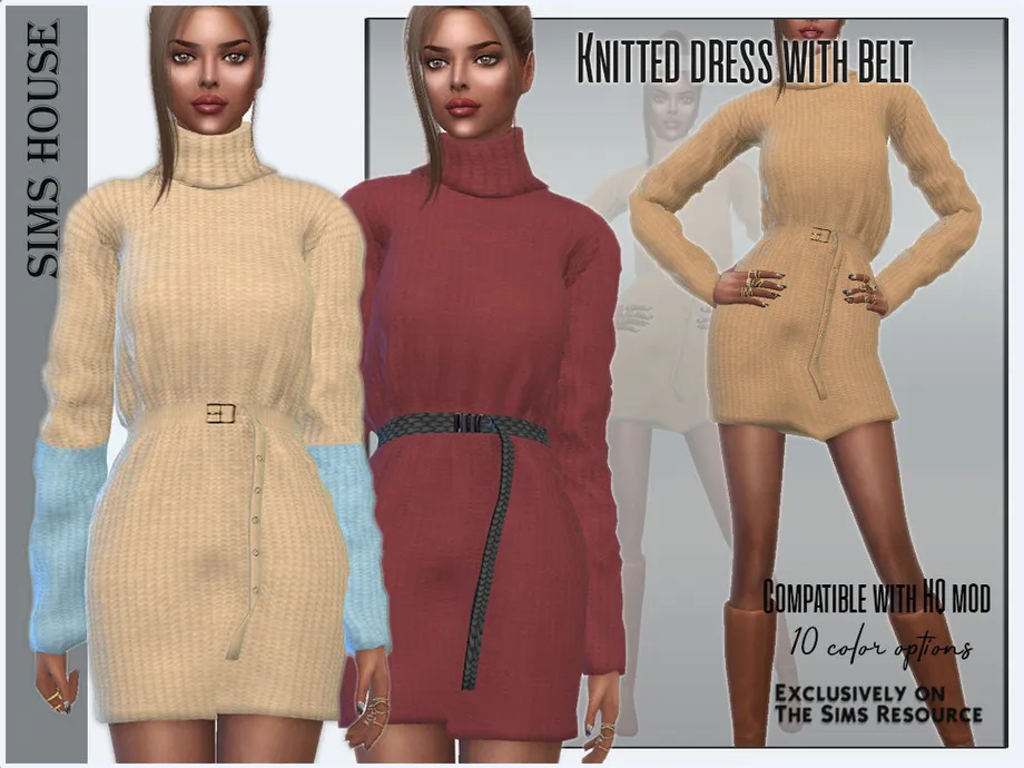 Knitted dress with belt