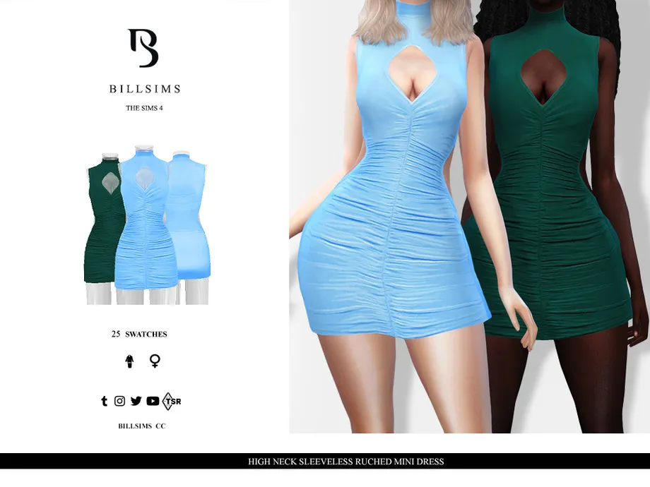 High Neck Sleeveless Ruched Mini Dress