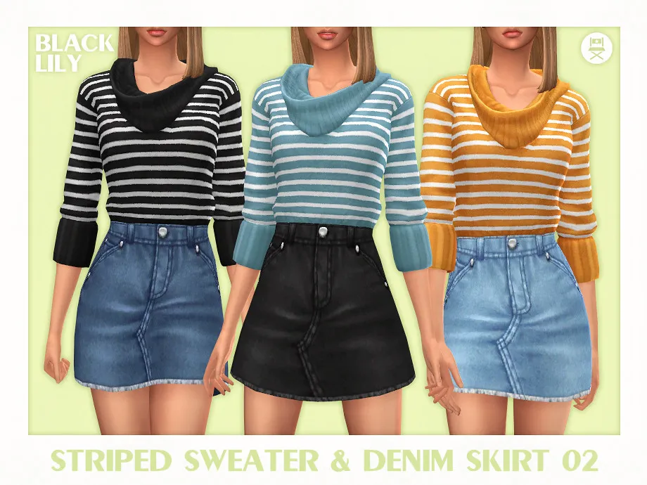 Striped Sweater & Denim Skirt 02