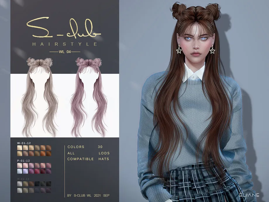 Long straight hair with buns(ELIANE) by S-Club