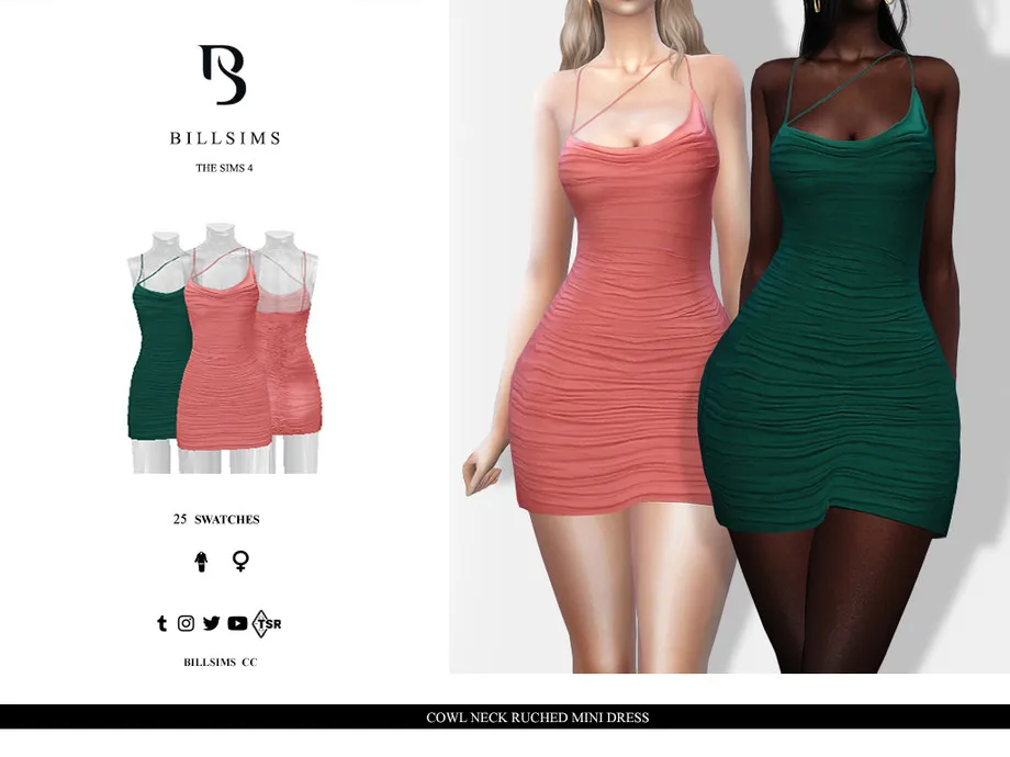 Cowl Neck Ruched Mini Dress