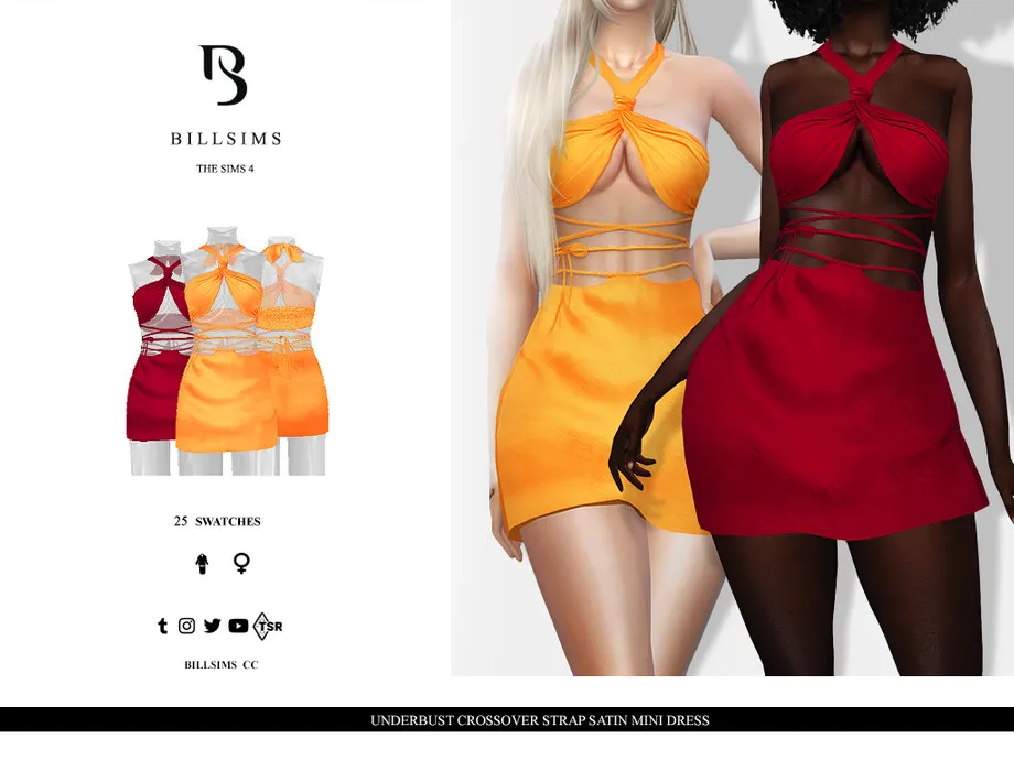 Underbust Crossover Strap Satin Mini Dress