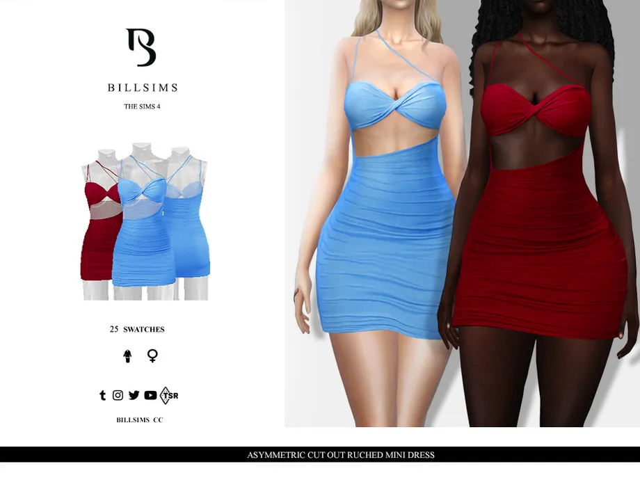 Asymmetric Cut Out Ruched Mini Dress