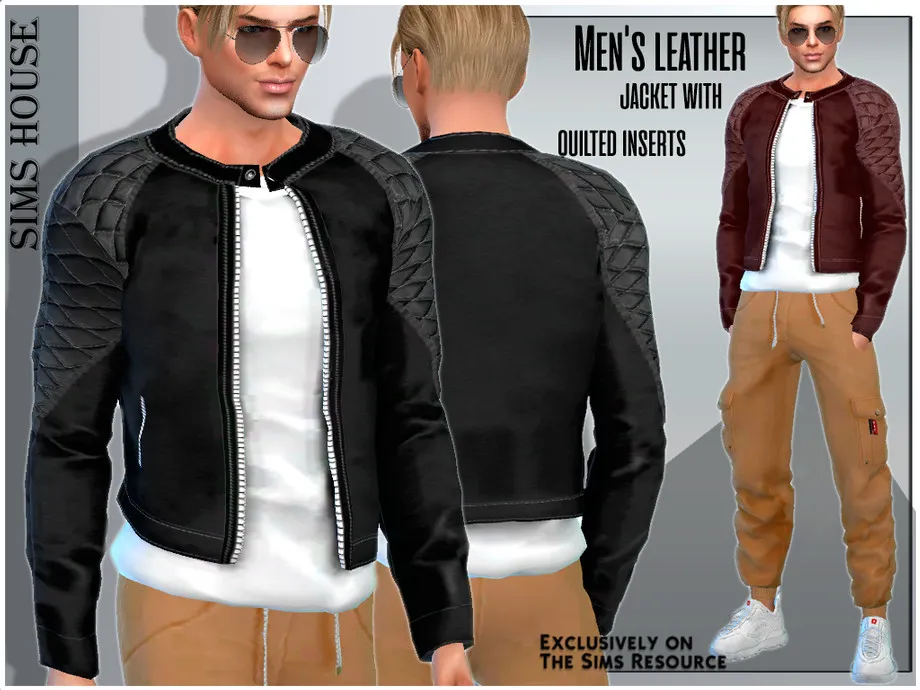 Men's leather jacket with quilted inserts