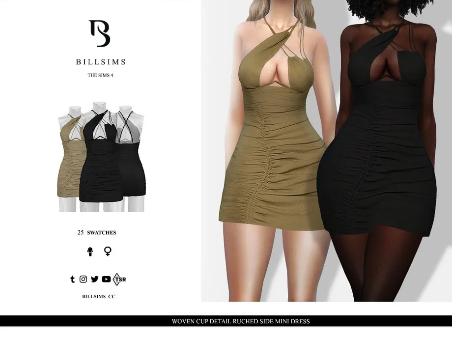 Woven Cup Detail Ruched Side Mini Dress