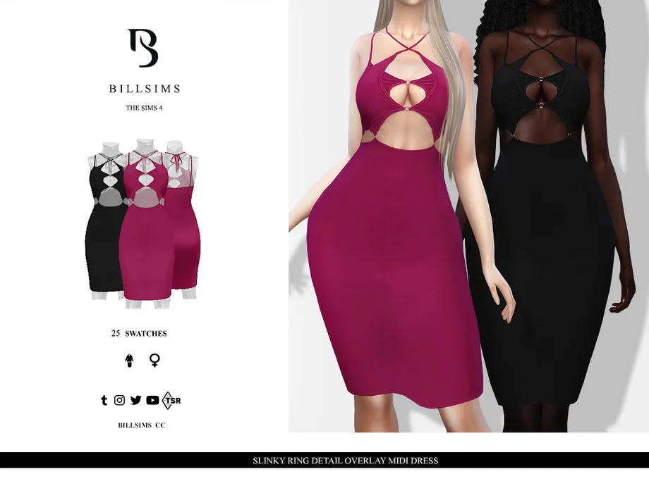 Slinky Ring Detail Overlay Midi Dress