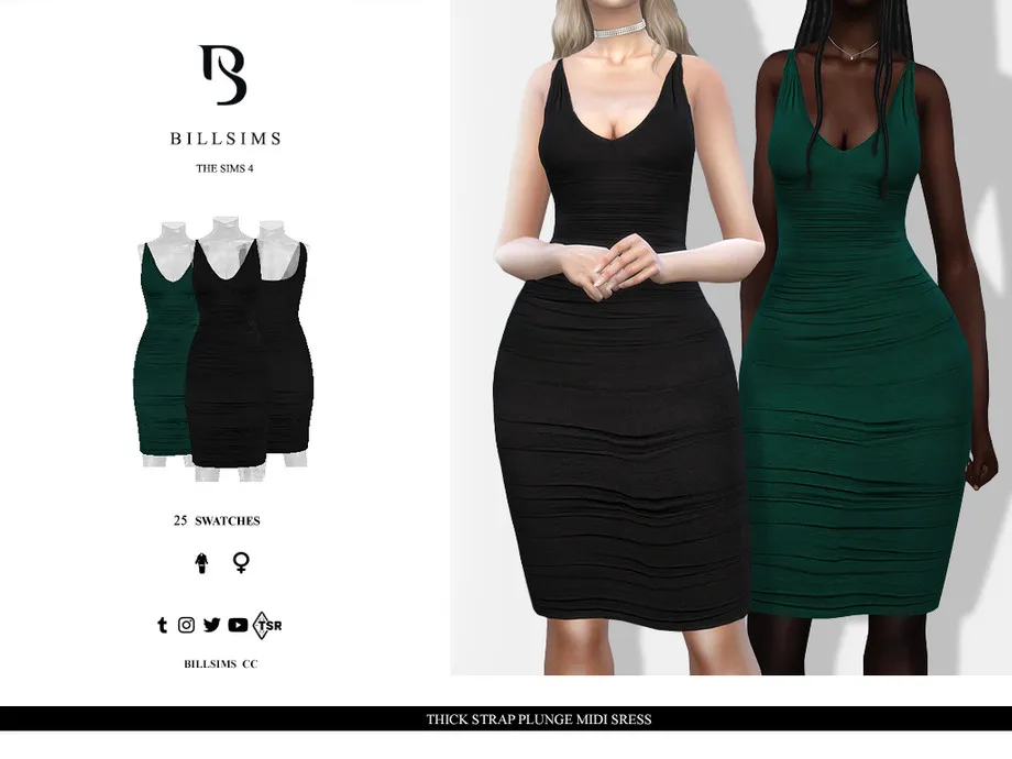 Thick Strap Plunge Midi Dress