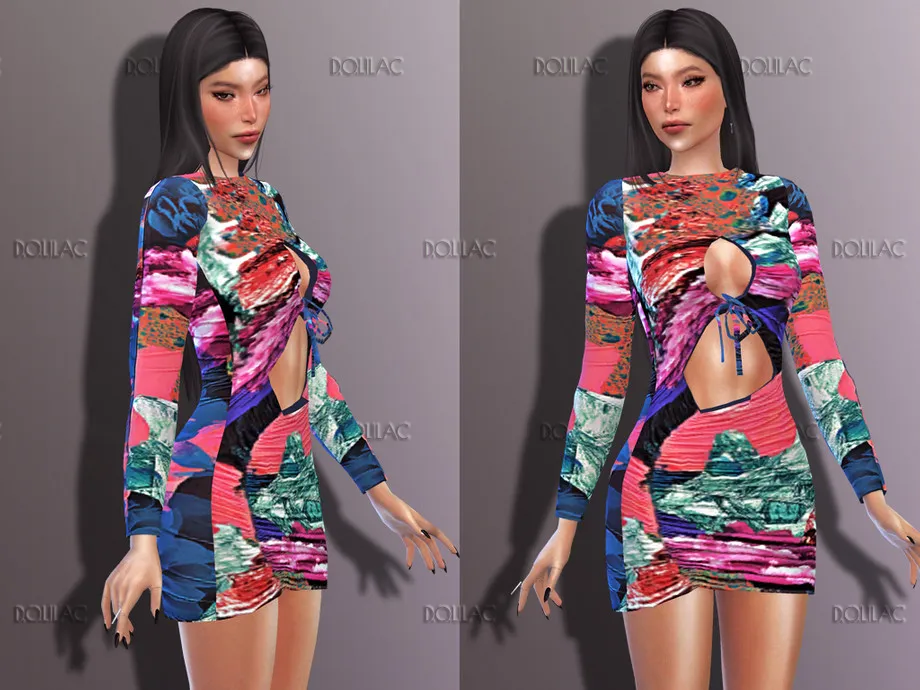 Collage Print Mini Dress DO223