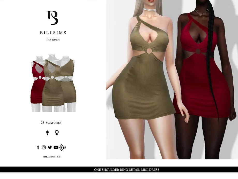 One Shoulder Ring Detail Mini Dress